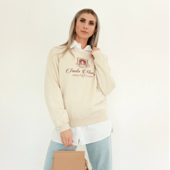 Chaser Santa Monica Club Pullover Sweater Oatmeal Cream Size Medium - Picture 2 of 6